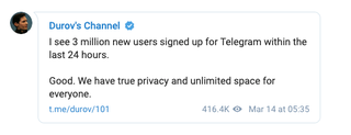 Illustration for article titled Telegram ganó millones de usuarios por la caída de Facebook